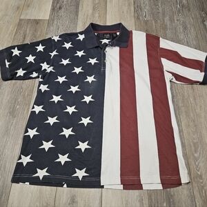 Cotton Traders Sport American Flag Shirt Short Sleeve Red White Blue Men's Large